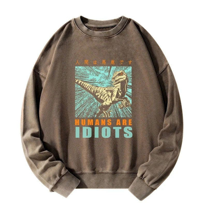 Kyoto-Lion Mocking Dinosaurs Japanese Washed Sweatshirt