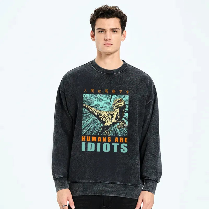 Kyoto-Lion Mocking Dinosaurs Japanese Washed Sweatshirt