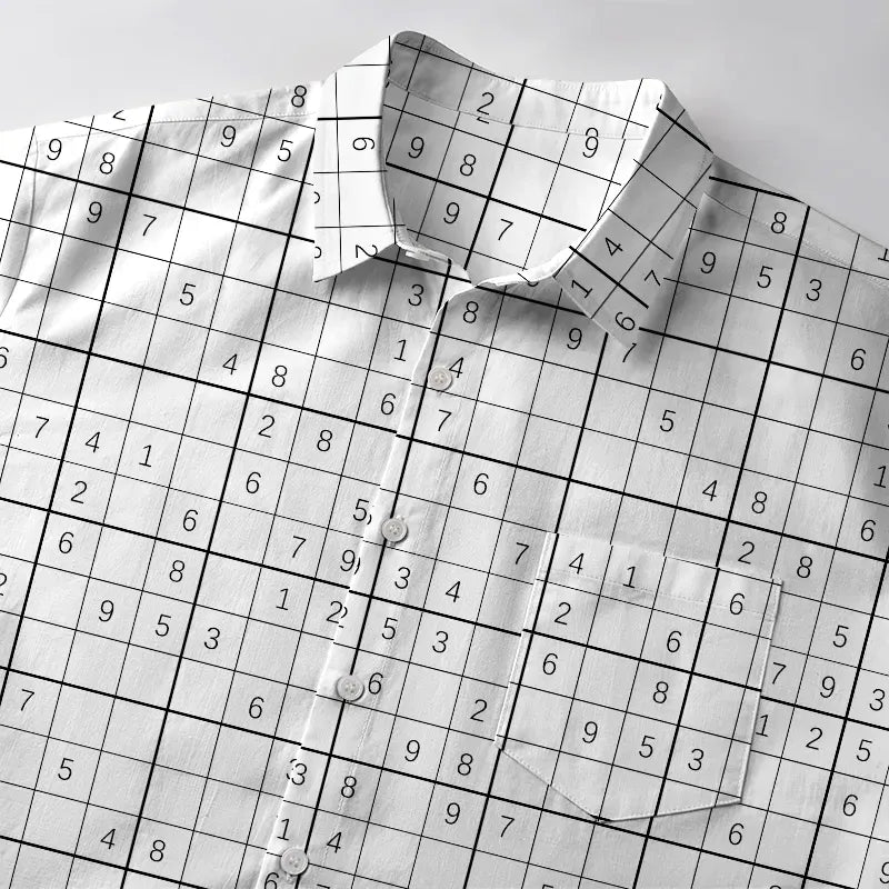 Kyoto-Lion Sudoku Japanese Button-up Shirt
