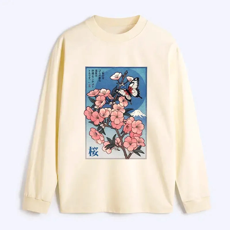 Kyoto-Lion Ukiyoe Japanese Cherry blossoms Poster Classic Long Sleeve T-Shirt