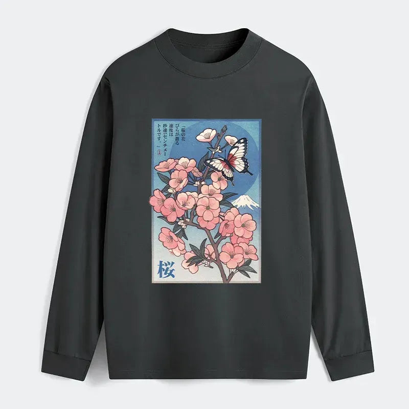 Kyoto-Lion Ukiyoe Japanese Cherry blossoms Poster Classic Long Sleeve T-Shirt