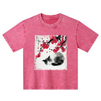 Kyoto-Lion Ink Wash Painting: A Cat Lying Flat Under The Tree Kids Washed T-Shirt