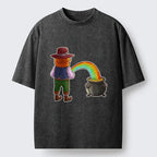 Kyoto-Lion St Patrick's Day Rainbow Funny Washed T-Shirt