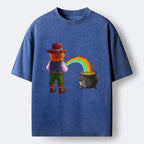 Kyoto-Lion St Patrick's Day Rainbow Funny Washed T-Shirt