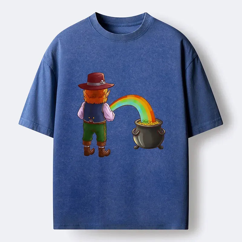 Kyoto-Lion St Patrick's Day Rainbow Funny Washed T-Shirt