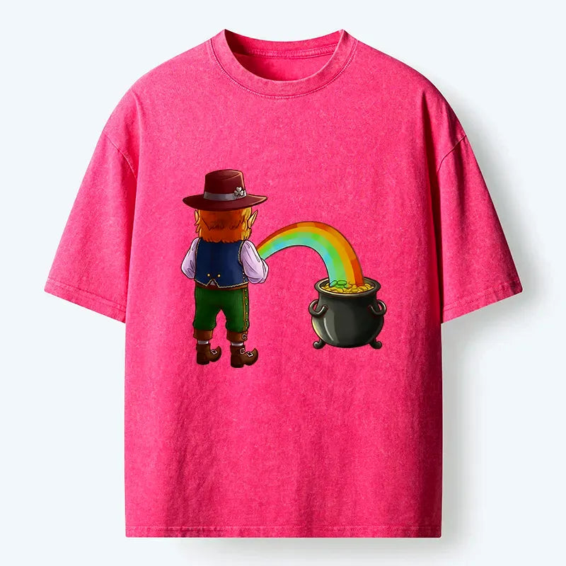 Kyoto-Lion St Patrick's Day Rainbow Funny Washed T-Shirt