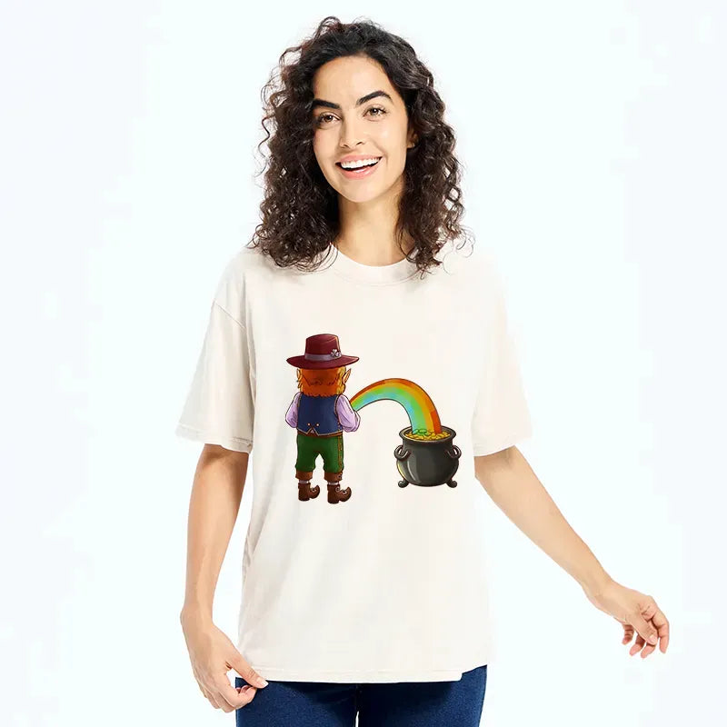 Kyoto-Lion St Patrick's Day Rainbow Funny Washed T-Shirt