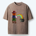 Kyoto-Lion St Patrick's Day Rainbow Funny Washed T-Shirt