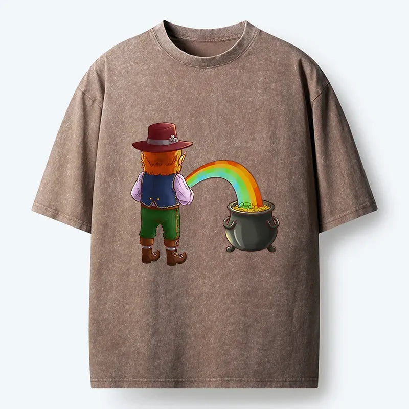 Kyoto-Lion St Patrick's Day Rainbow Funny Washed T-Shirt