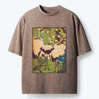 Kyoto-Lion Three Cranes In Sakura Garden Washed T-Shirt