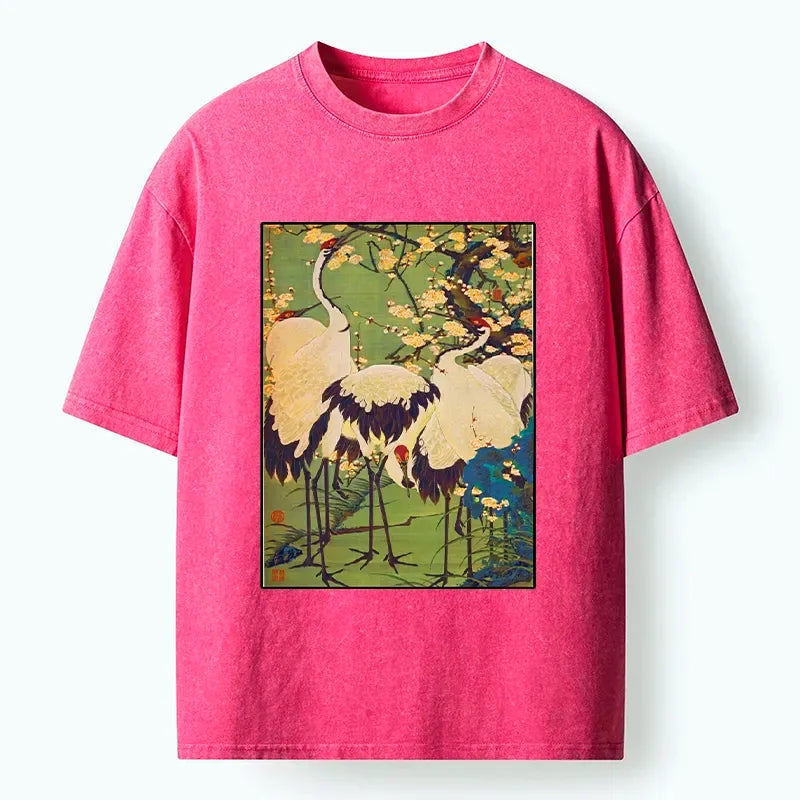 Ukiyo-e Three Cranes Washed T-Shirt