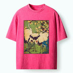 Ukiyo-e Three Cranes Washed T-Shirt