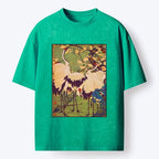 Kyoto-Lion Three Cranes In Sakura Garden Washed T-Shirt