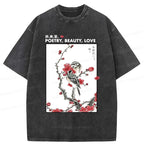 Japanese Ink Painting Washed T-Shirt for Men