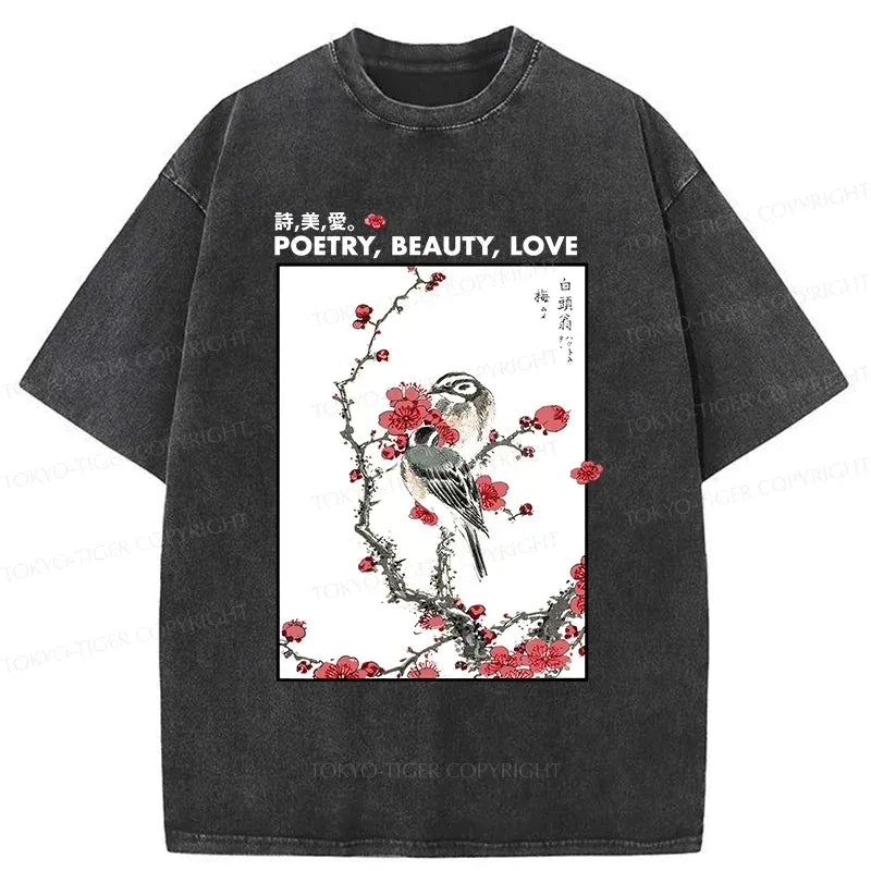 Japanese Ink Painting Washed T-Shirt for Men