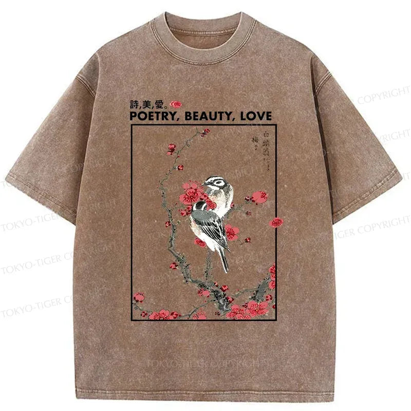Japanese Ink Painting Washed T-Shirt for Men