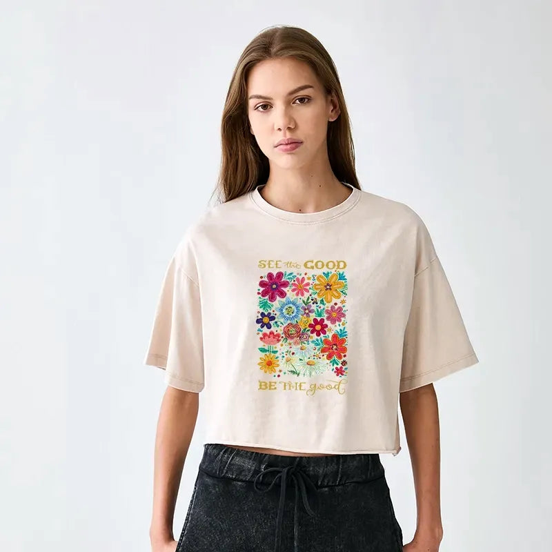 trendy Japanese washed crop top for women