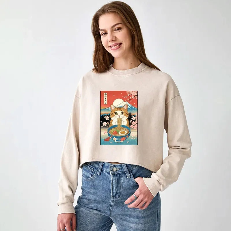 Funny Cat Eating Ramen Japanese Sweatshirt