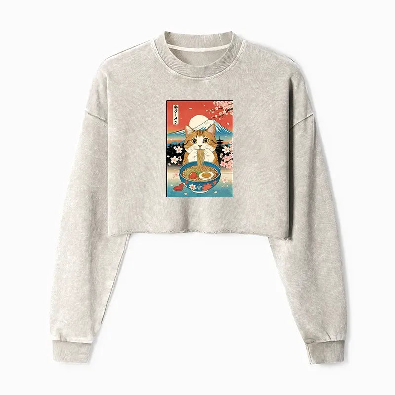 Washed Crop Sweatshirt for Women Casual