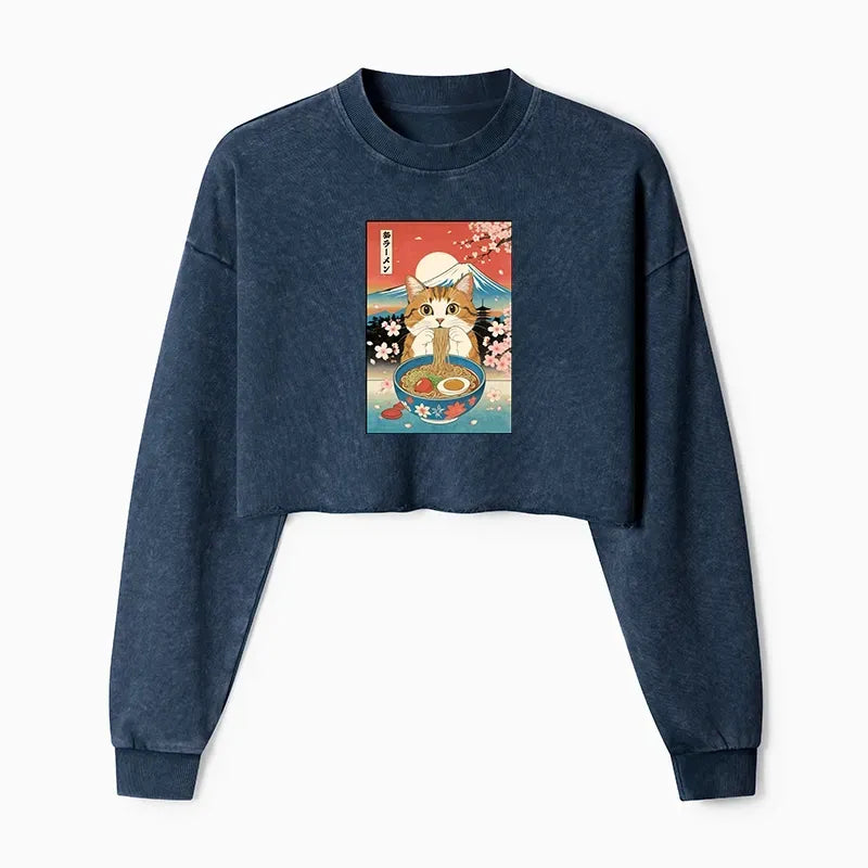 Trendy Japanese Cat Ramen Sweatshirt for Women