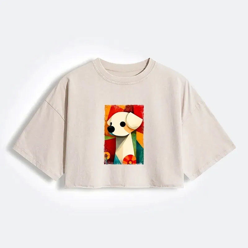 Vintage Japanese Puppy Art Crop T-Shirt