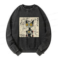 Kyoto Lion Robot Cat Washed Sweatshirt for Daily Wear