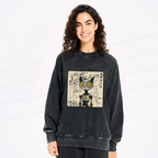 Kyoto Lion Robot Cat Washed Sweatshirt for Daily Wear