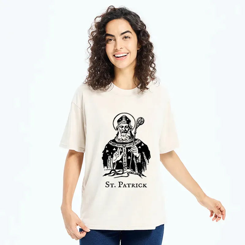 Kyoto-Lion Catholic Saint Patrick Washed T-Shirt