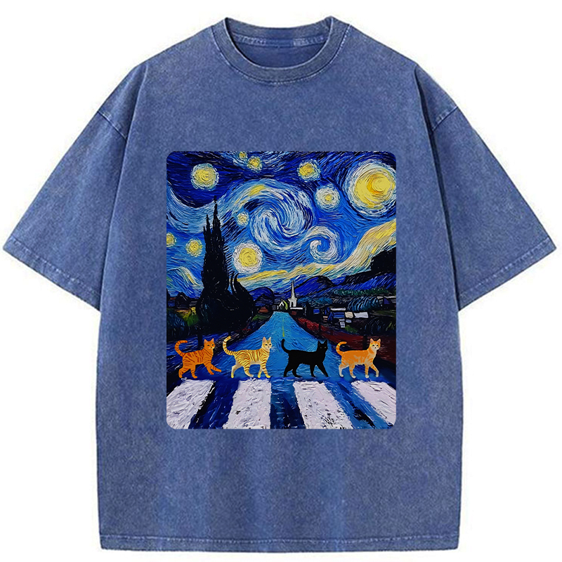 starry night cat washed tee