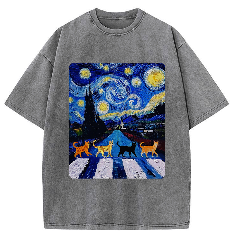 starry night cat washed tee
