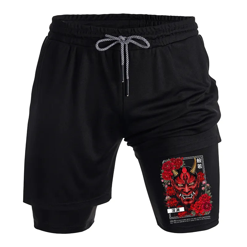 Kyoto-Lion Cool Oni Floral Art Training Shorts