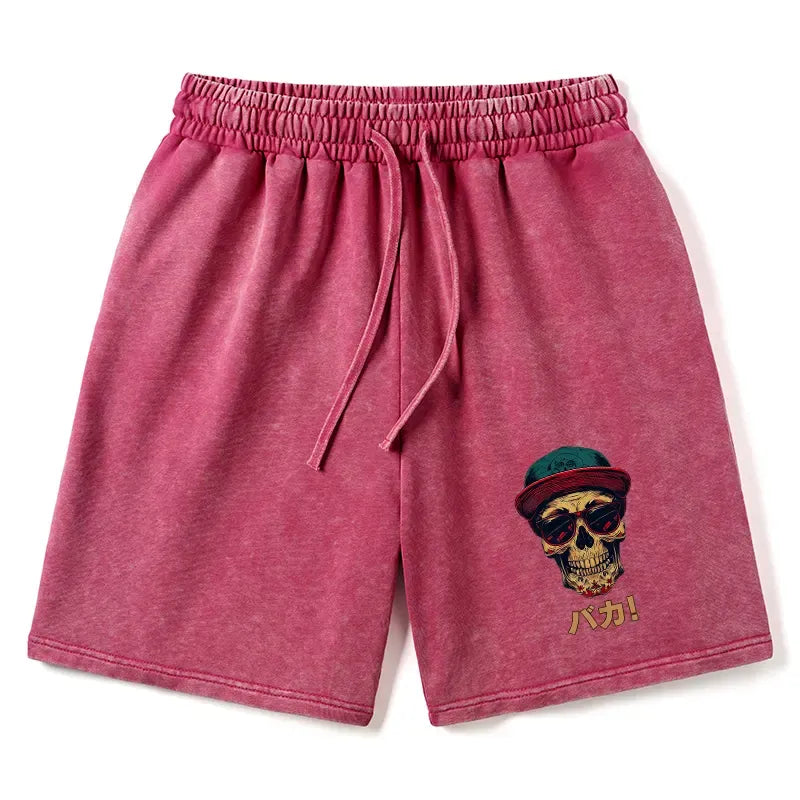 japanese washed skull shorts for men