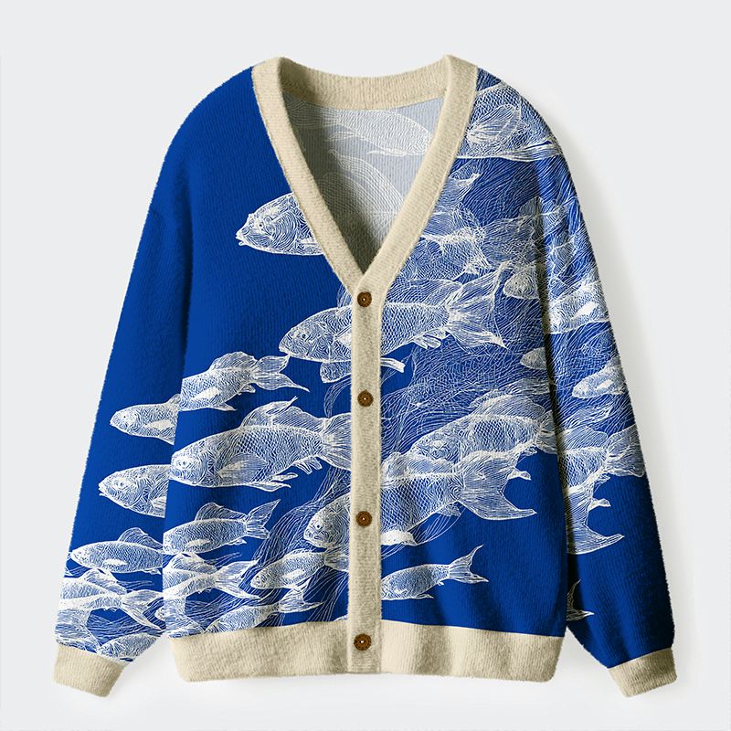 Kyoto-Lion Blueprint Of The Sea Ugly Cardigan Sweater