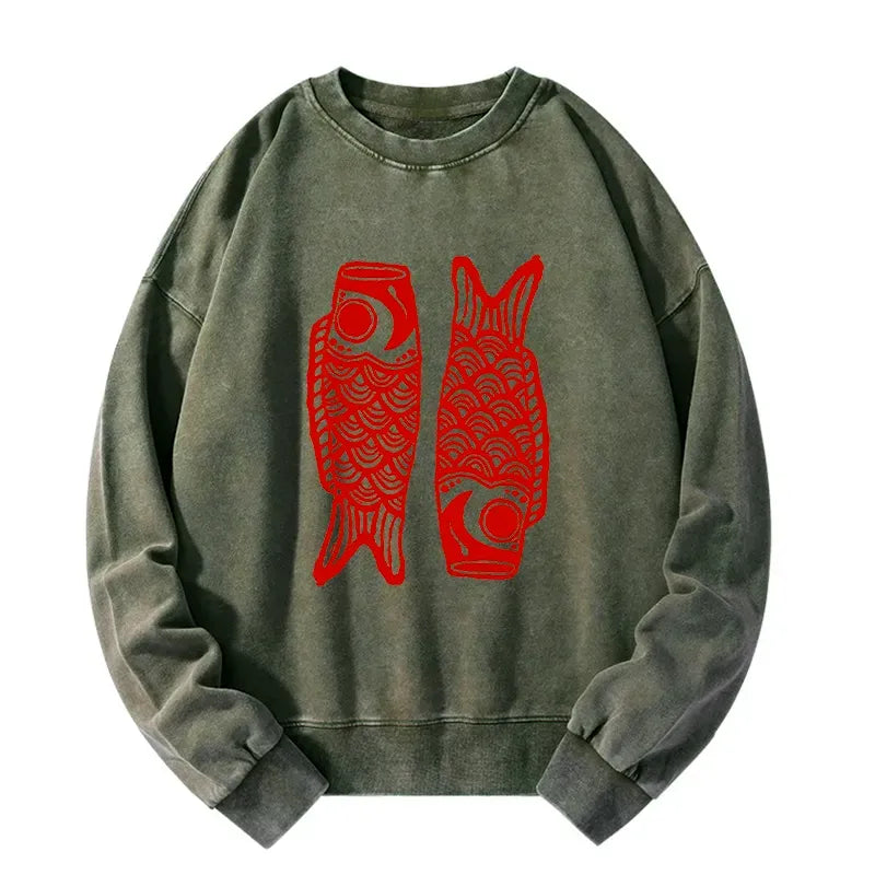 Kyoto-Lion Retro Carp Streamer Washed Sweatshirt