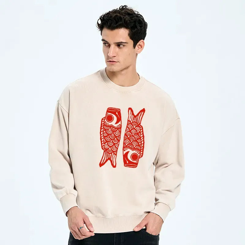 Kyoto-Lion Retro Carp Streamer Washed Sweatshirt