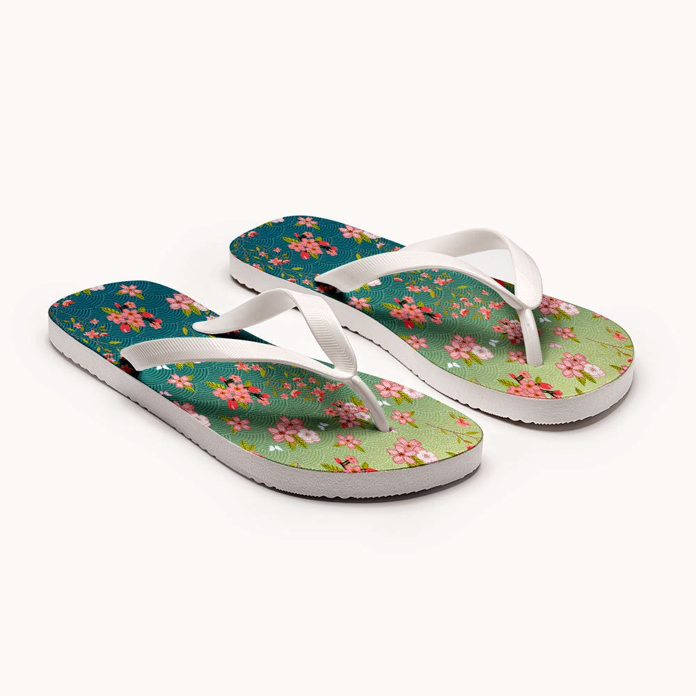 Kyoto-Lion Sakura Blossom Waves Flip Flops