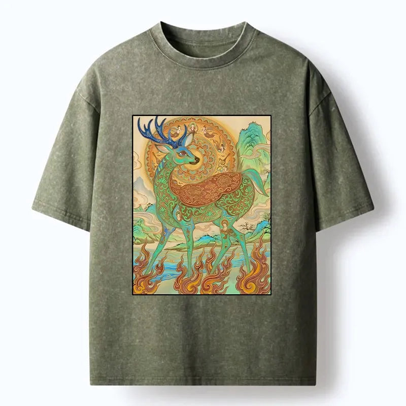 Japanese mythical deer washed t-shirt