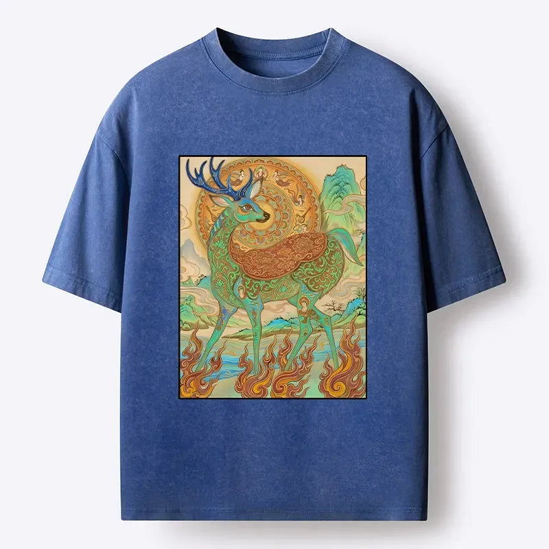 Kyoto-Lion Mythical Nine Colored Deer Washed T-Shirt