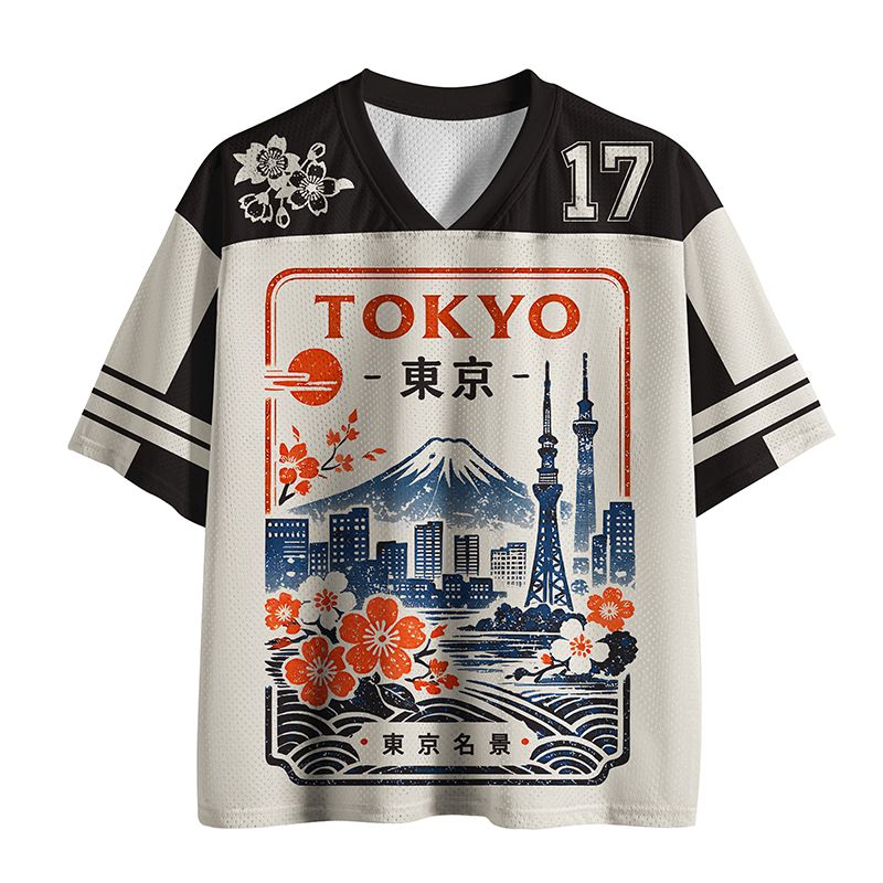 Japanese Ukiyo-e Mesh Jersey for Daily Wear