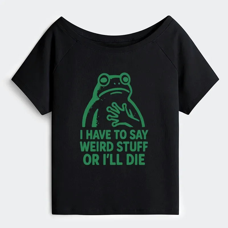 Kyoto-Lion Weird Frog Funny Meme Off Shoulder T-Shirt
