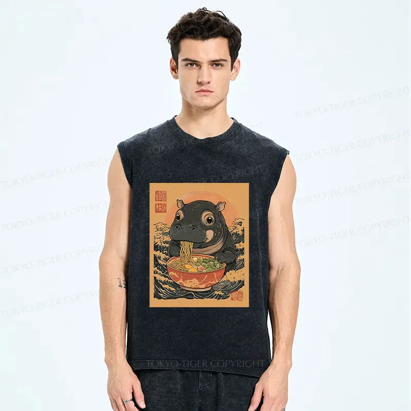 Moo Deng eating ramen tank top