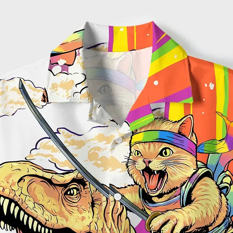 Japanese Rainbow Cat Dinosaur Shirt