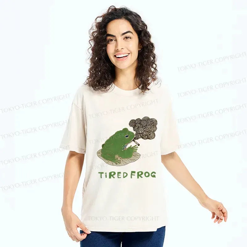 Tired Japanese Frog Washed T-Shirt