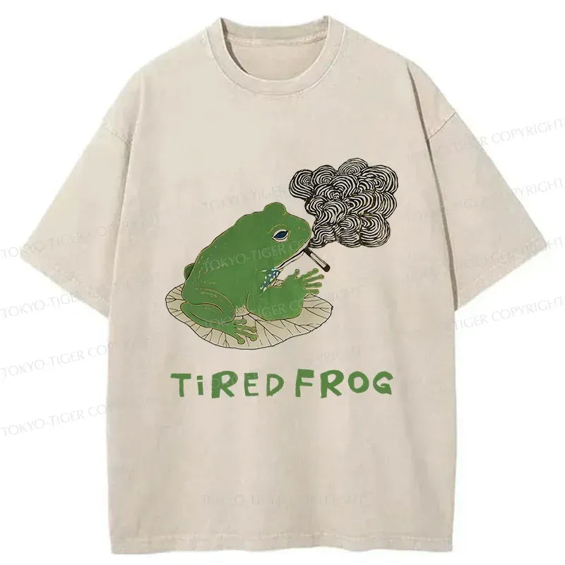 Tired Japanese Frog Washed T-Shirt