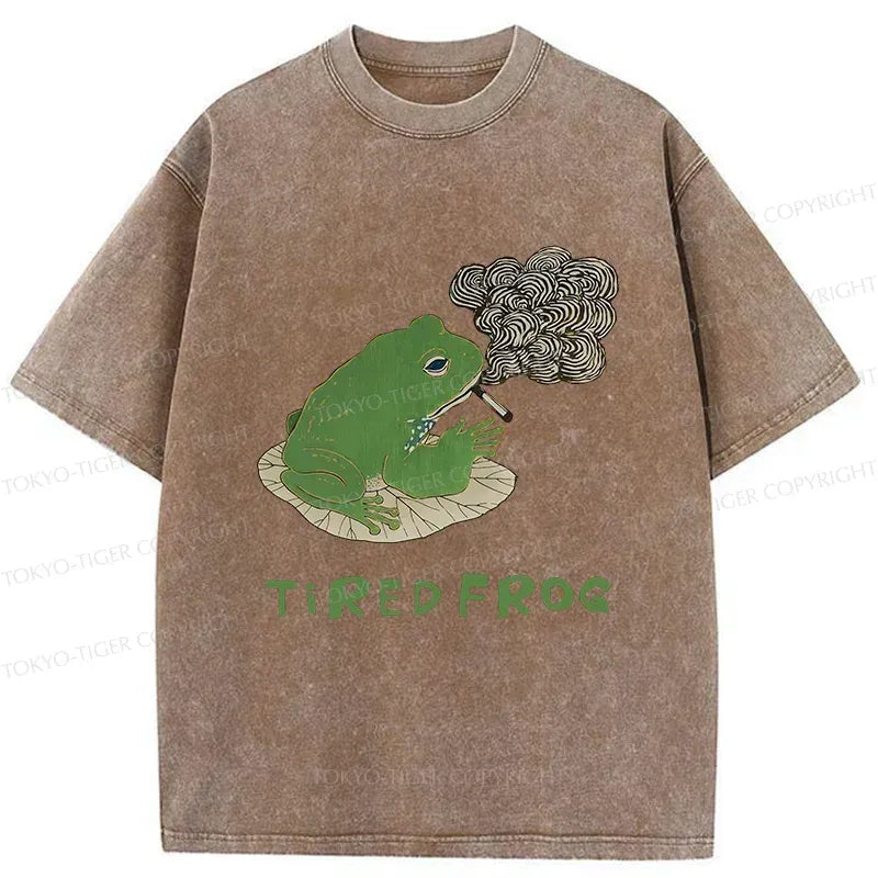Tired Japanese Frog Washed T-Shirt