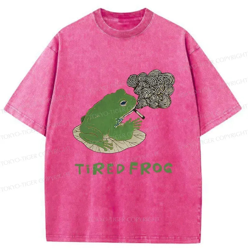 Tired Japanese Frog Washed T-Shirt