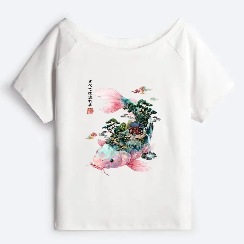 Japanese Koi Off Shoulder T-Shirt for Women