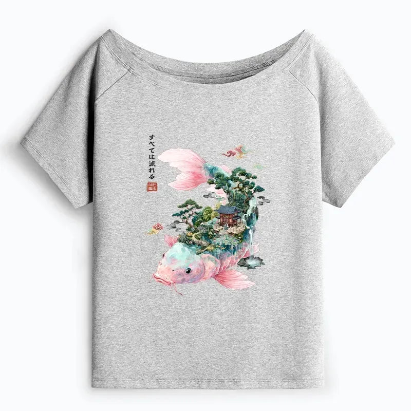 Japanese Koi Off Shoulder T-Shirt for Women