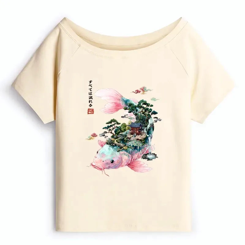 Kyoto Lion Koi T-Shirt Trendy Casual Top
