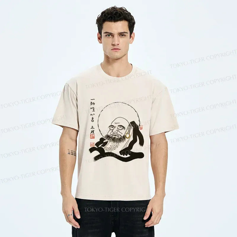 Funny Buddha Washed T-Shirt for Streetwear